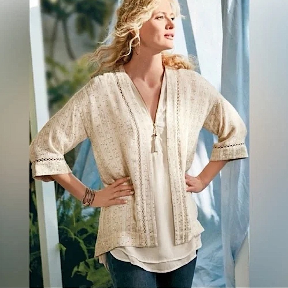 SOFT SURROUNDINGS Womens Small Top Glamour Sequin Embellished Topper size M